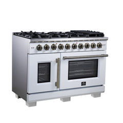 Forno Capriasca 48" Freestanding French Door Gas Range, 8 Burners, Convection Oven, Energy Efficient - White - Left Angle - The Home Selection