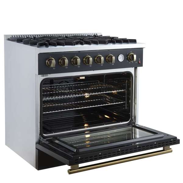 Forno Marco 36" Gas Range with 6 Burners, 5.36 cu.ft. Convection Oven, and Temperature Gauge in Stainless Steel - FFSGS6277-36