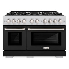 ZLINE 48 in. 6.7 cu. ft. Select Double Oven Dual Fuel Range with 8 Burner Gas Cooktop in Stainless Steel with Black Matte Doors - HDR-BLM-48 - The Home Selection