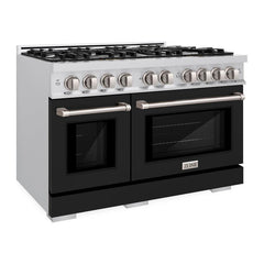 ZLINE 48 in. 6.7 cu. ft. Select Double Oven Dual Fuel Range with 8 Burner Gas Cooktop in Stainless Steel with Black Matte Doors - HDR-BLM-48 - The Home Selection
