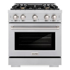 ZLINE 30 in. 4.2 cu. ft. Select Gas Range with Convection Gas Oven in Stainless Steel with 4 Brass Burners - HGR-BR-30 - The Home Selection