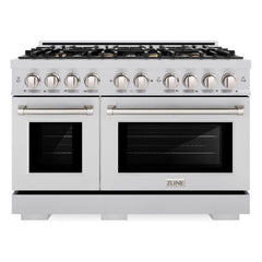 ZLINE 48 in. 6.7 cu. ft. Select Double Oven Dual Fuel Range in Stainless Steel with 8 Brass Burners - HDR-BR-48 - The Home Selection