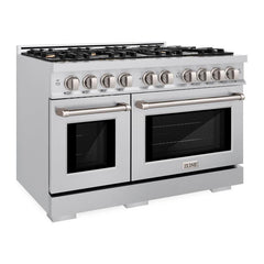 ZLINE 48 in. 6.7 cu. ft. Select Double Oven Dual Fuel Range in Stainless Steel with 8 Brass Burners - HDR-BR-48 - The Home Selection