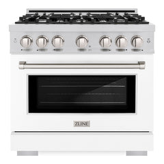ZLINE 36 in. 5.2 cu. ft. Select Gas Range with 6 Burner Cooktop and Convection Gas Oven in Stainless Steel with White Matte Door - HGR-WM-36 - The Home Selection