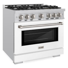 ZLINE 36 in. 5.2 cu. ft. Select Gas Range with 6 Burner Cooktop and Convection Gas Oven in Stainless Steel with White Matte Door - HGR-WM-36 - The Home Selection