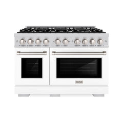 ZLINE 48 in. 6.7 cu. ft. Select Double Oven Dual Fuel Range with 8 Burner Gas Cooktop in Stainless Steel with White Matte Doors - HDR-WM-48 - The Home Selection