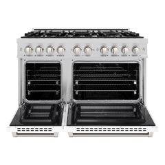 ZLINE 48 in. 6.7 cu. ft. Select Double Oven Dual Fuel Range with 8 Burner Gas Cooktop in Stainless Steel with White Matte Doors - HDR-WM-48 - The Home Selection