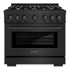 ZLINE 36 in. 5.2 cu. ft. Select Gas Range with 6 Burner Cooktop and Convection Gas Oven in Black Stainless Steel - HGRB-36 - The Home Selection