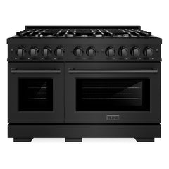 ZLINE 48 in. 6.7 cu. ft. Select Double Oven Dual Fuel Range with 8 Burner Gas Cooktop in Black Stainless Steel - HDRB-48 - The Home Selection