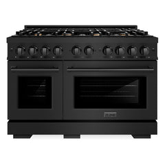 ZLINE 48 in. 6.7 cu. ft. Select Double Oven Dual Fuel Range in Black Stainless Steel with 8 Brass Burners - HDRB-BR-48 - The Home Selection