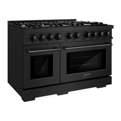 ZLINE 48 in. 6.7 cu. ft. Select Double Oven Dual Fuel Range in Black Stainless Steel with 8 Brass Burners - HDRB-BR-48 - The Home Selection