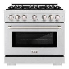 ZLINE 36 in. 5.2 cu. ft. Select Gas Range with 6 Burner Cooktop and Convection Gas Oven in DuraSnow® Stainless Steel - HGRS-36 - The Home Selection