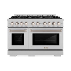 ZLINE 48 in. 6.7 cu. ft. Select Double Oven Dual Fuel Range with 8 Burner Gas Cooktop in Satin Stainless Steel - HDRS-48 - The Home Selection