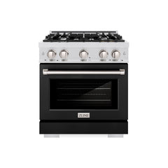 ZLINE 30 in. 4.2 cu. ft. Select Dual Fuel Range with 4 Burner Gas Cooktop and Electric Convection Oven in Satin Stainless Steel with Black Matte Door - HDRS-BLM-30 - The Home Selection