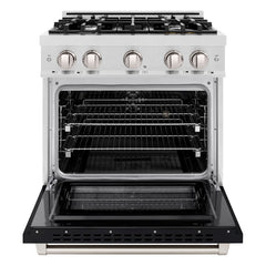 ZLINE 30 in. 4.2 cu. ft. Select Dual Fuel Range with 4 Burner Gas Cooktop and Electric Convection Oven in Satin Stainless Steel with Black Matte Door - HDRS-BLM-30 - The Home Selection