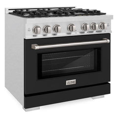ZLINE 36 in. 5.2 cu. ft. Select Dual Fuel Range with 6 Burner Gas Cooktop and Electric Convection Oven in DuraSnow® Stainless Steel with Black Matte Door - HDRS-BLM-36 - The Home Selection