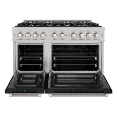 ZLINE 48 in. 6.7 cu. ft. Select Double Oven Dual Fuel Range with 8 Burner Gas Cooktop in Satin Stainless Steel with Black Matte Doors - HDRS-BLM-48 - The Home Selection
