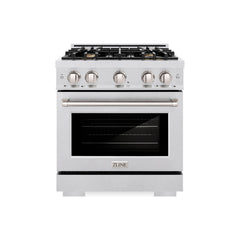 ZLINE 30 in. 4.2 cu. ft. Select Dual Fuel Range with Gas Cooktop and Electric Convection Oven in Satin Stainless Steel with 4 Brass Burners - HDRS-BR-30 - The Home Selection