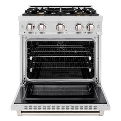 ZLINE 30 in. 4.2 cu. ft. Select Dual Fuel Range with Gas Cooktop and Electric Convection Oven in Satin Stainless Steel with 4 Brass Burners - HDRS-BR-30 - The Home Selection