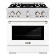 ZLINE 30 in. 4.2 cu. ft. Select Dual Fuel Range with 4 Burner Gas Cooktop and Electric Convection Oven in Satin Stainless Steel with White Matte Door - HDRS-WM-30 - The Home Selection