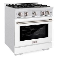 ZLINE 30 in. 4.2 cu. ft. Select Dual Fuel Range with 4 Burner Gas Cooktop and Electric Convection Oven in Satin Stainless Steel with White Matte Door - HDRS-WM-30 - The Home Selection