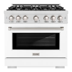 ZLINE 36 in. 5.2 cu. ft. Select Gas Range with 6 Burner Cooktop and Convection Gas Oven in DuraSnow® Stainless Steel with White Matte Door - HGRS-WM-36 - The Home Selection