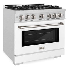 ZLINE 36 in. 5.2 cu. ft. Select Dual Fuel Range with 6 Burner Gas Cooktop and Electric Convection Oven in DuraSnow® Stainless Steel with White Matte Door - HDRS-WM-36 - The Home Selection