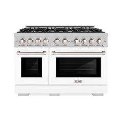 ZLINE 48 in. 6.7 cu. ft. Select Double Oven Dual Fuel Range with 8 Burner Gas Cooktop in Satin Stainless Steel with White Matte Doors - HDRS-WM-48 - The Home Selection