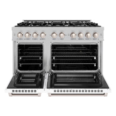 ZLINE 48 in. 6.7 cu. ft. Select Double Oven Dual Fuel Range with 8 Burner Gas Cooktop in Satin Stainless Steel with White Matte Doors - HDRS-WM-48 - The Home Selection