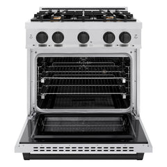 ZLINE Autograph Edition 30 in. 4.2 cu. ft. Select Dual Fuel Range with 4 Burner Gas Cooktop and Electric Convection Oven in Satin Stainless Steel with Matte Black Accents - HDRSZ-30-MB - The Home Selection