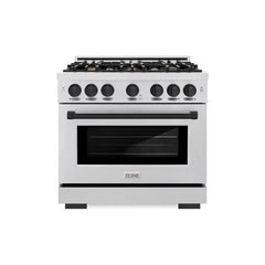 ZLINE Autograph Edition 36 in. 5.2 cu. ft. Select Dual Fuel Range with 6 Burner Gas Cooktop and Electric Convection Oven in Satin Stainless Steel with Matte Black Accents - HDRSZ-36-MB - The Home Selection