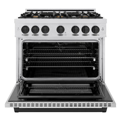 ZLINE Autograph Edition 36 in. 5.2 cu. ft. Select Dual Fuel Range with 6 Burner Gas Cooktop and Electric Convection Oven in Satin Stainless Steel with Matte Black Accents - HDRSZ-36-MB - The Home Selection