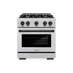 ZLINE Autograph Edition 30 in. 4.2 cu. ft. Select Dual Fuel Range with 4 Burner Gas Cooktop and Electric Convection Oven in Stainless Steel with Matte Black Accents - HDRZ-30-MB - The Home Selection