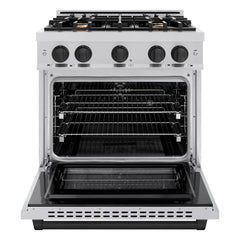 ZLINE Autograph Edition 30 in. 4.2 cu. ft. Select Dual Fuel Range with 4 Burner Gas Cooktop and Electric Convection Oven in Stainless Steel with Matte Black Accents - HDRZ-30-MB - The Home Selection