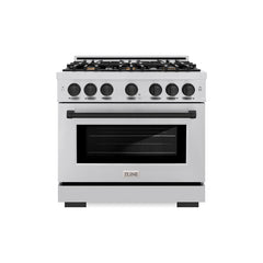 ZLINE Autograph Edition 36 in. 5.2 cu. ft. Select Dual Fuel Range with 6 Burner Gas Cooktop and Electric Convection Oven in Stainless Steel with Matte Black Accents - HDRZ-36-MB - The Home Selection