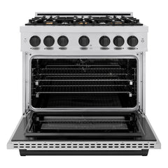 ZLINE Autograph Edition 36 in. 5.2 cu. ft. Select Dual Fuel Range with 6 Burner Gas Cooktop and Electric Convection Oven in Stainless Steel with Matte Black Accents - HDRZ-36-MB - The Home Selection
