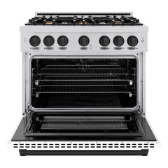 ZLINE Autograph Edition 36 in. 5.2 cu. ft. Select Dual Fuel Range with 6 Burner Gas Cooktop and Electric Convection Oven in Stainless Steel with White Matte Door and Matte Black Accents - HDRZ-WM-36-MB - The Home Selection