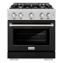 ZLINE 30 in. 4.2 cu. ft. Select Gas Range with 4 Burner Cooktop and Convection Gas Oven in Stainless Steel with Black Matte Door - HGR-BLM-30 - The Home Selection