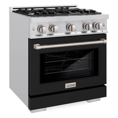 ZLINE 30 in. 4.2 cu. ft. Select Gas Range with 4 Burner Cooktop and Convection Gas Oven in Stainless Steel with Black Matte Door - HGR-BLM-30 - The Home Selection