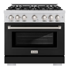 ZLINE 36 in. 5.2 cu. ft. Select Gas Range with 6 Burner Cooktop and Convection Gas Oven in Stainless Steel with Black Matte Door - HGR-BLM-36 - The Home Selection