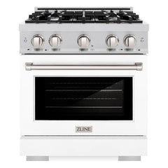 ZLINE 30 in. 4.2 cu. ft. Select Gas Range with 4 Burner Cooktop and Convection Gas Oven in Stainless Steel with White Matte Door - HGR-WM-30 - The Home Selection