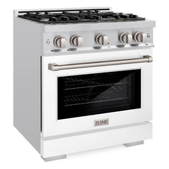 ZLINE 30 in. 4.2 cu. ft. Select Gas Range with 4 Burner Cooktop and Convection Gas Oven in Stainless Steel with White Matte Door - HGR-WM-30 - The Home Selection