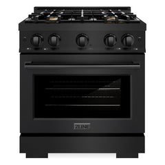 ZLINE 30 in. 4.2 cu. ft. Select Gas Range with Convection Gas Oven in Black Stainless Steel with 4 Brass Burners - HGRB-BR-30 - The Home Selection