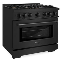 ZLINE 36 in. 5.2 cu. ft. Select Gas Range with Convection Gas Oven in Black Stainless Steel with 6 Brass Burners - HGRB-BR-36 - The Home Selection