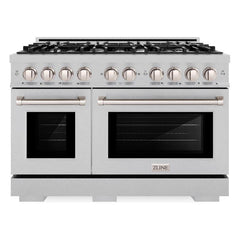 ZLINE 48 in. 6.7 cu. ft. Select Double Oven Gas Range with 8 Burner Cooktop in DuraSnow® Stainless Steel - HGRS-48 - The Home Selection