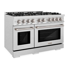 ZLINE 48 in. 6.7 cu. ft. Select Double Oven Gas Range with 8 Burner Cooktop in DuraSnow® Stainless Steel - HGRS-48 - The Home Selection