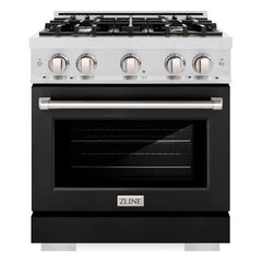 ZLINE 30 in. 4.2 cu. ft. Select Gas Range with 4 Burner Cooktop and Convection Gas Oven in DuraSnow® Stainless Steel with Black Matte Door - HGRS-BLM-30 - The Home Selection