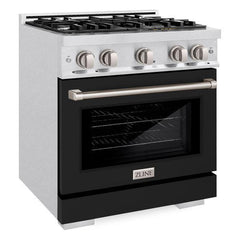 ZLINE 30 in. 4.2 cu. ft. Select Gas Range with 4 Burner Cooktop and Convection Gas Oven in DuraSnow® Stainless Steel with Black Matte Door - HGRS-BLM-30 - The Home Selection