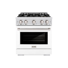 ZLINE 30 in. 4.2 cu. ft. Select Gas Range with 4 Burner Cooktop and Convection Gas Oven in Satin Stainless Steel with White Matte Door - HGRS-WM-30 - The Home Selection