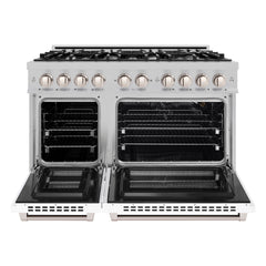 ZLINE 48 in. 6.7 cu. ft. Select Double Oven Gas Range with 8 Burner Cooktop in Satin Stainless Steel with White Matte Doors - HGRS-WM-48 - The Home Selection
